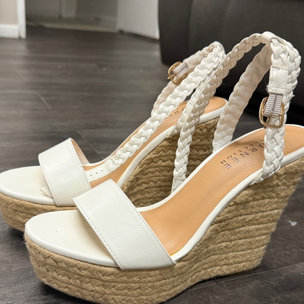 Journee Collection White Braided Espadrille Wedge Sandals